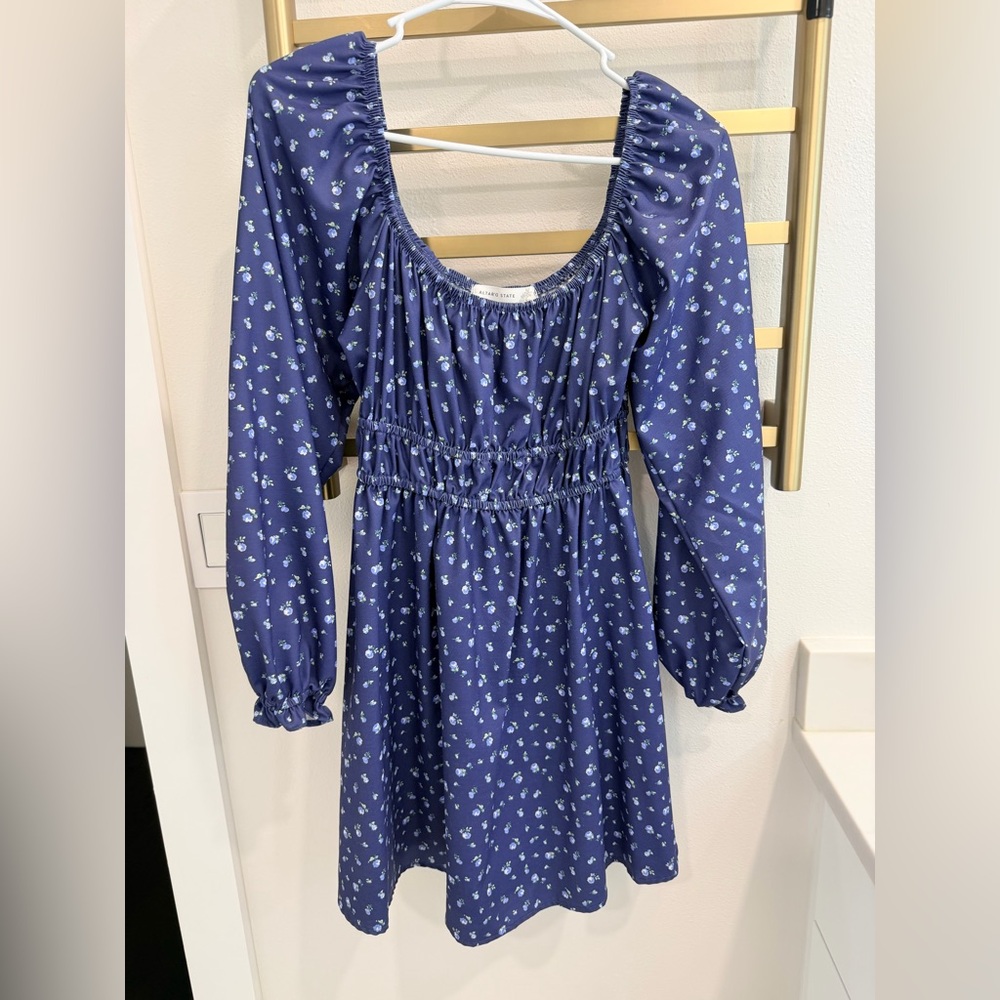 Altar'd State Blue Floral Long Sleeve Dress